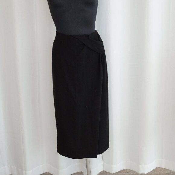 Burberry Black Gathered Wrap Midi Skirt Sz 4 - Picture 2 of 7
